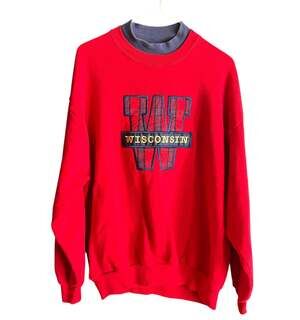 Vintage 90s Jerzees Wisconsin Badgers Plaid Logo Double Collar Crewneck Sweatshi